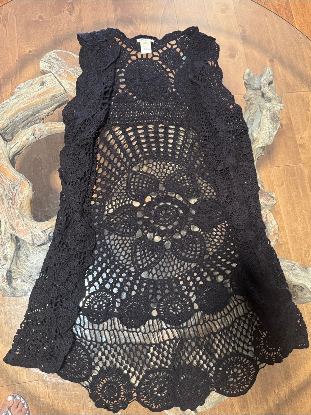 Boho Black Crochet Duster Vest Cardigan S/M